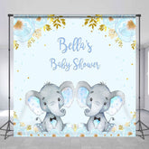 Aperturee - Aperturee Custom Floral Elephant Twins Baby Shower Backdrop